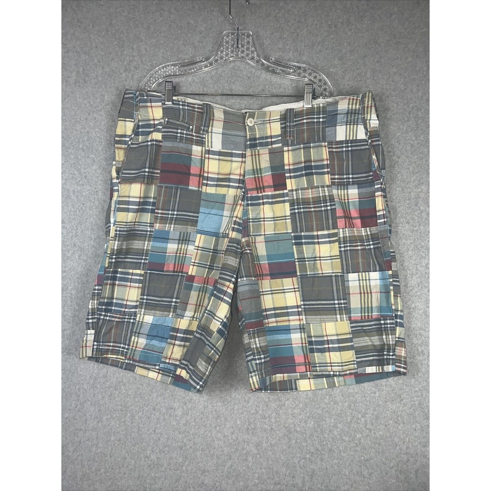 Nautica Jean Shorts Mens 42 Multicolored Plaid Patchwork Flat Front Cotton